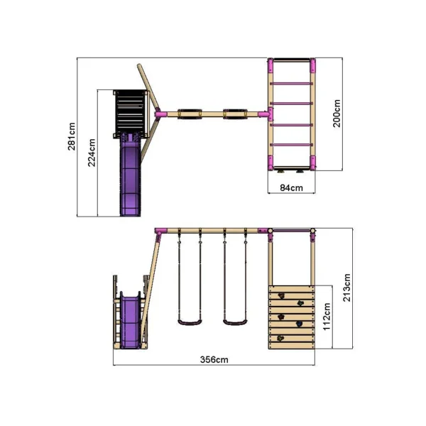 Rebo Wooden Swing Set with Monkey Bars plus Deck & 6ft Slide - Venus Pink - Image 2