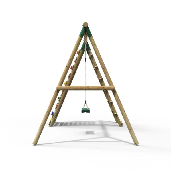 Rebo Wooden Swing Set with Up and Over Climbing Wall - Aria Green - Image 5