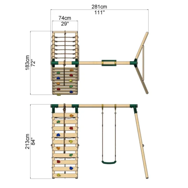 Rebo Wooden Garden Swing Set with Monkey Bars - Solar Green - Image 2