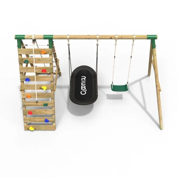 Rebo Wooden Swing Set with Up and Over Climbing Wall - Sage Green - Image 5