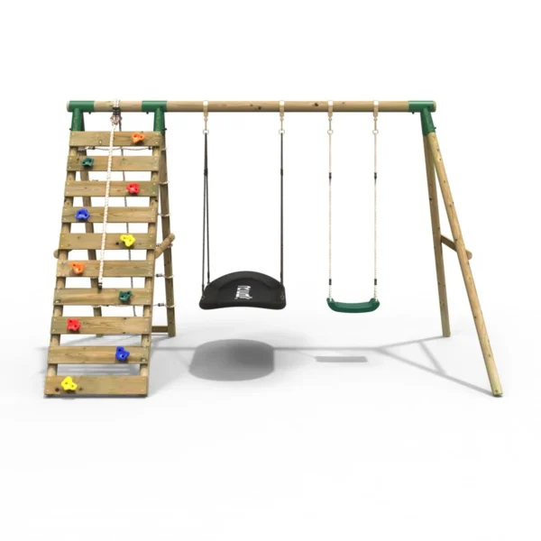 Rebo Wooden Swing Set with Up and Over Climbing Wall - Sage Green - Image 7