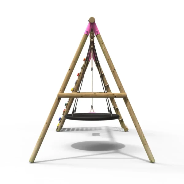 Rebo Wooden Swing Set with Up and Over Climbing Wall - Vale Pink - Image 3