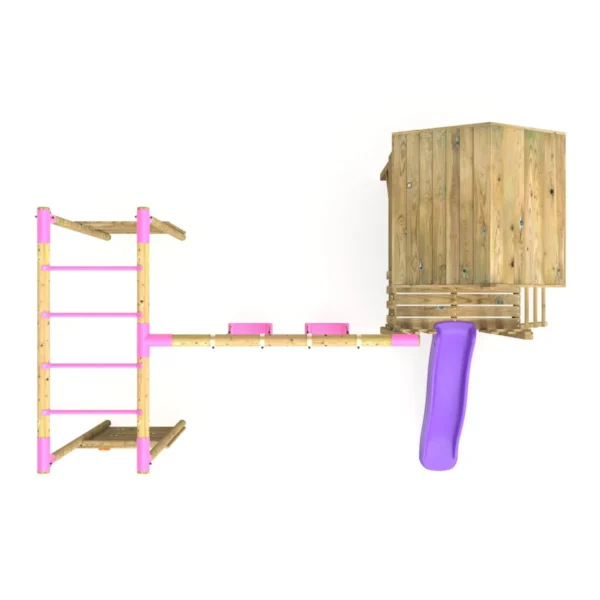 Rebo Orchard 4FT Wooden Playhouse, Swings, Monkey Bars, Deck & 6FT Slide – Venus Purple - Image 2