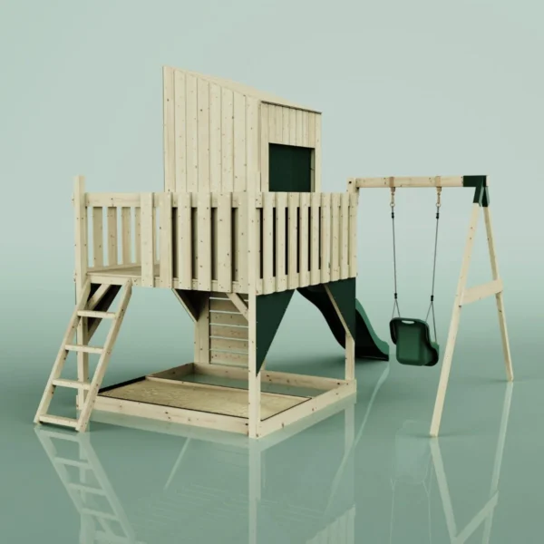 PolarPlay Kids Climbing Tower & Playhouse - Swing Helka Green - Image 2