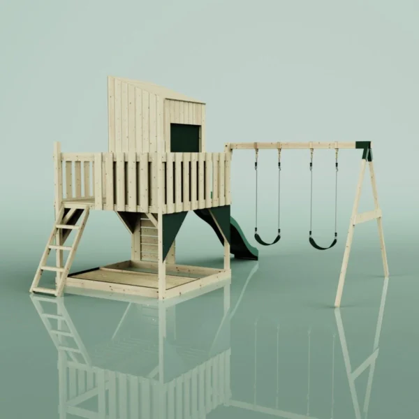 PolarPlay Kids Climbing Tower & Playhouse - Swing Kari Green - Image 2